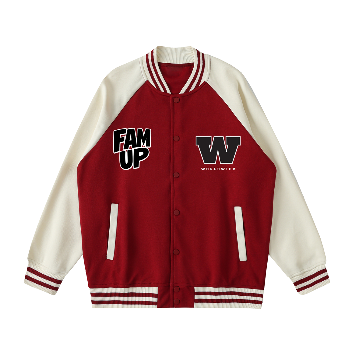UNISEX 2 TONE RAGIAN SLEEVE VARSITYJACKET (M)