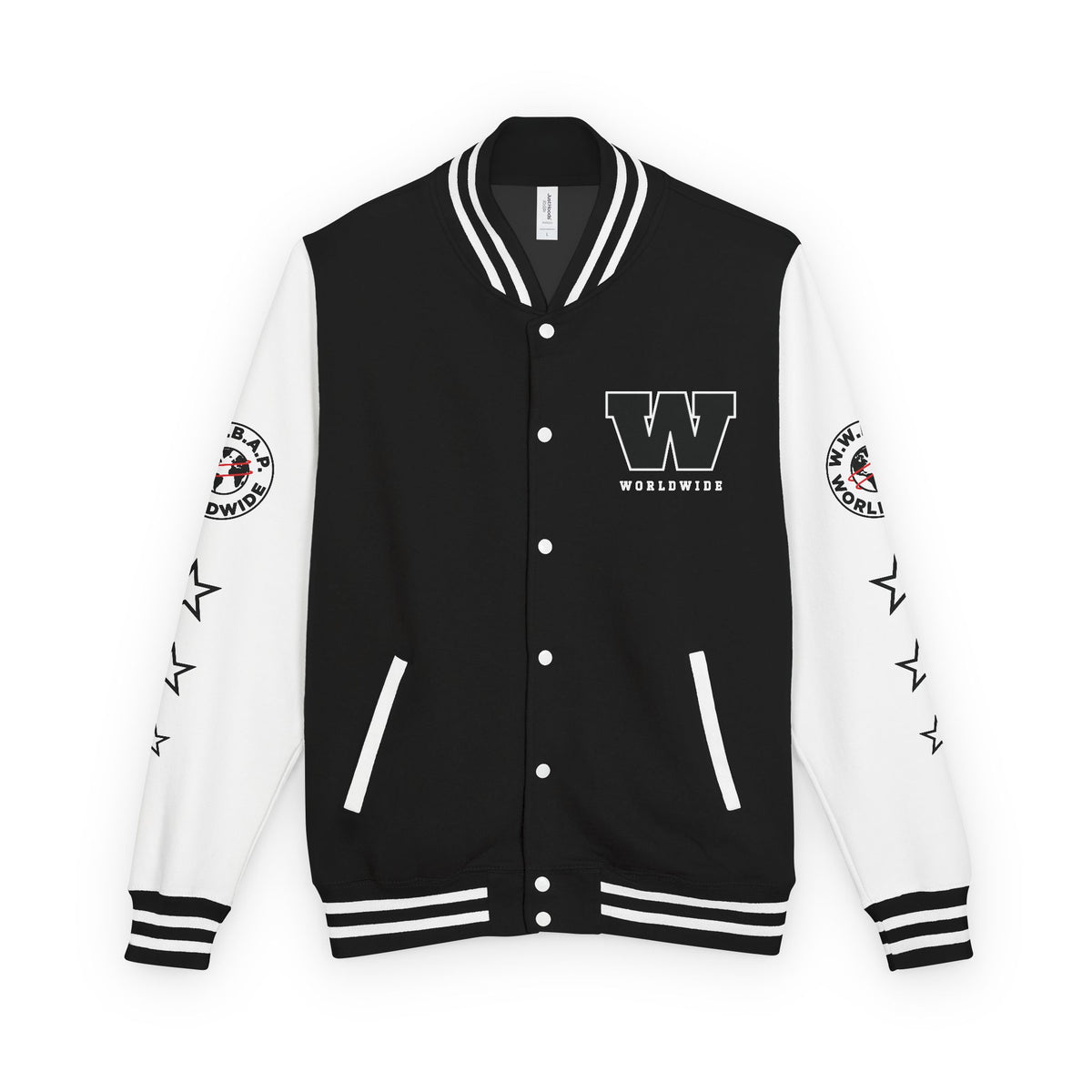 UNISEX DTF PRINT WORLDWIDE HEAVYWEIGHT LETTERMAN JACKET (B)