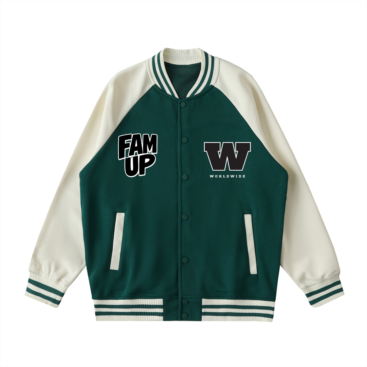 UNISEX 2 TONE RAGIAN SLEEVE VARSITYJACKET (M)