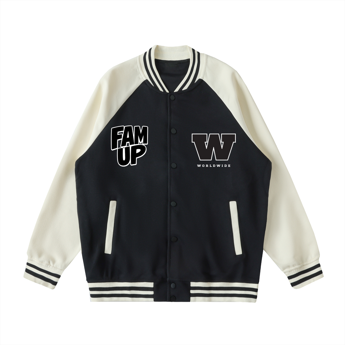 UNISEX 2 TONE RAGIAN SLEEVE VARSITYJACKET (M)